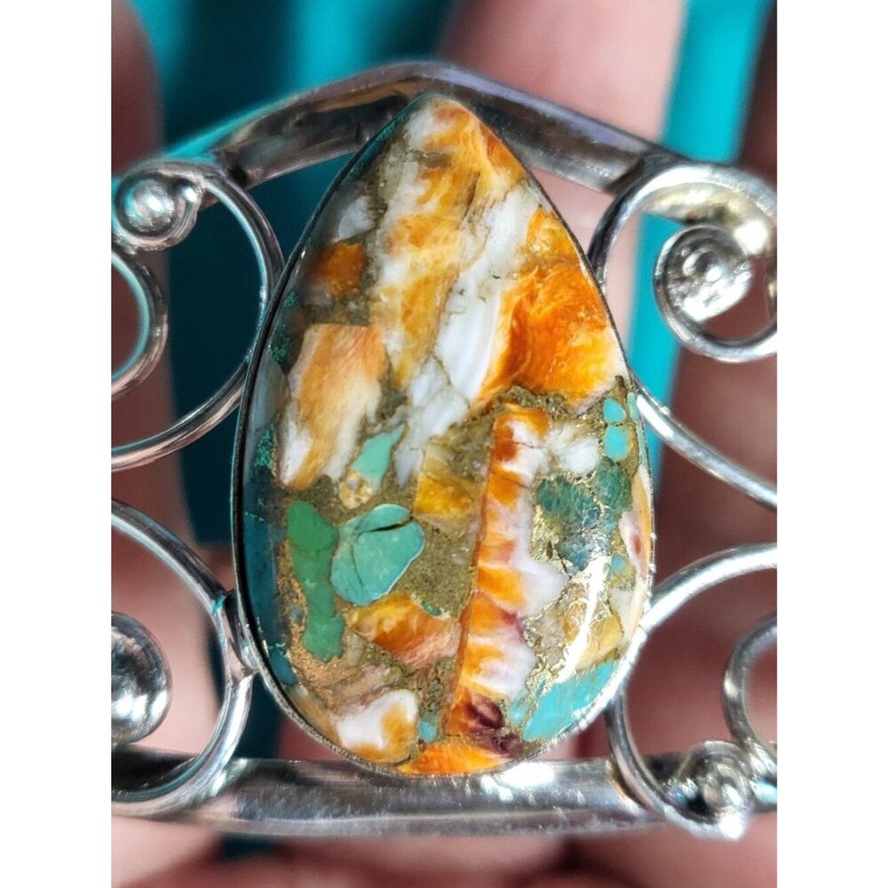 Sterling Silver Oyster Copper Turquoise Cuff Bangle - Picture 4 of 5